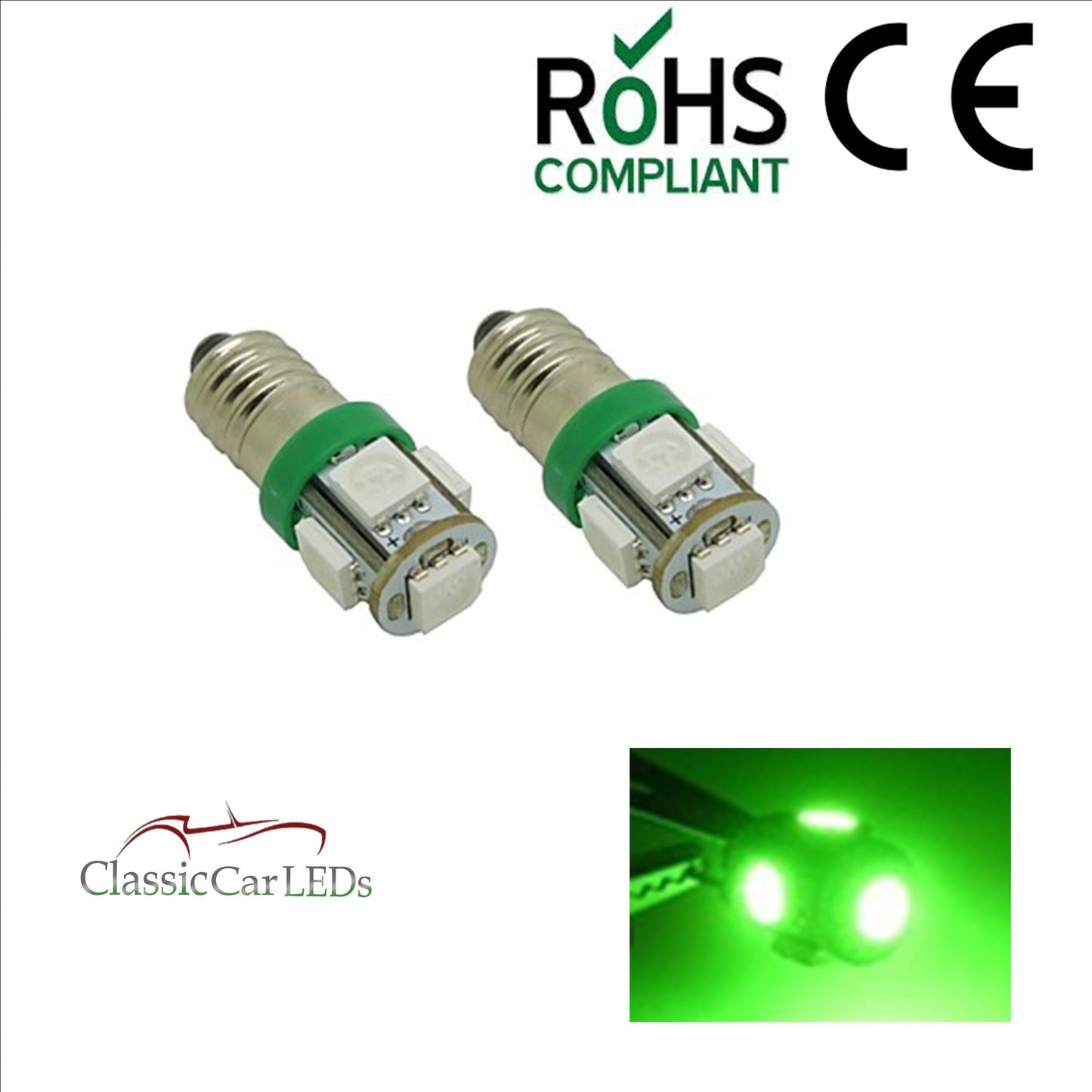 6V GREEN E10MES CAR MOTORCYCLE SCOOTER LED BULB GLB990 NO POLARITY