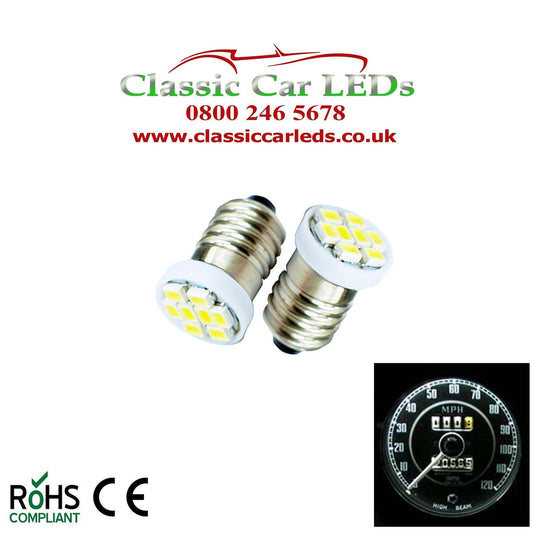 GLB987 E10MES 48 Lumen 8 SMD LED White Bulbs Dashboard / Gauge Lighting