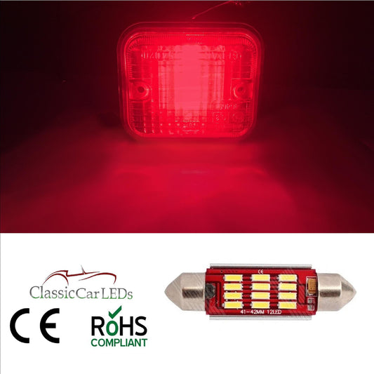 CLASSIC CAR LED RED FOG STOP BRAKE LIGHT BULB GLB273 4014 SMD 12 LED 42mm 270