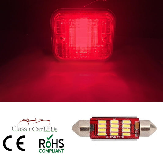 CLASSIC CAR LED RED FOG STOP BRAKE LIGHT BULB GLB273 4014 SMD 12 LED 42mm 270