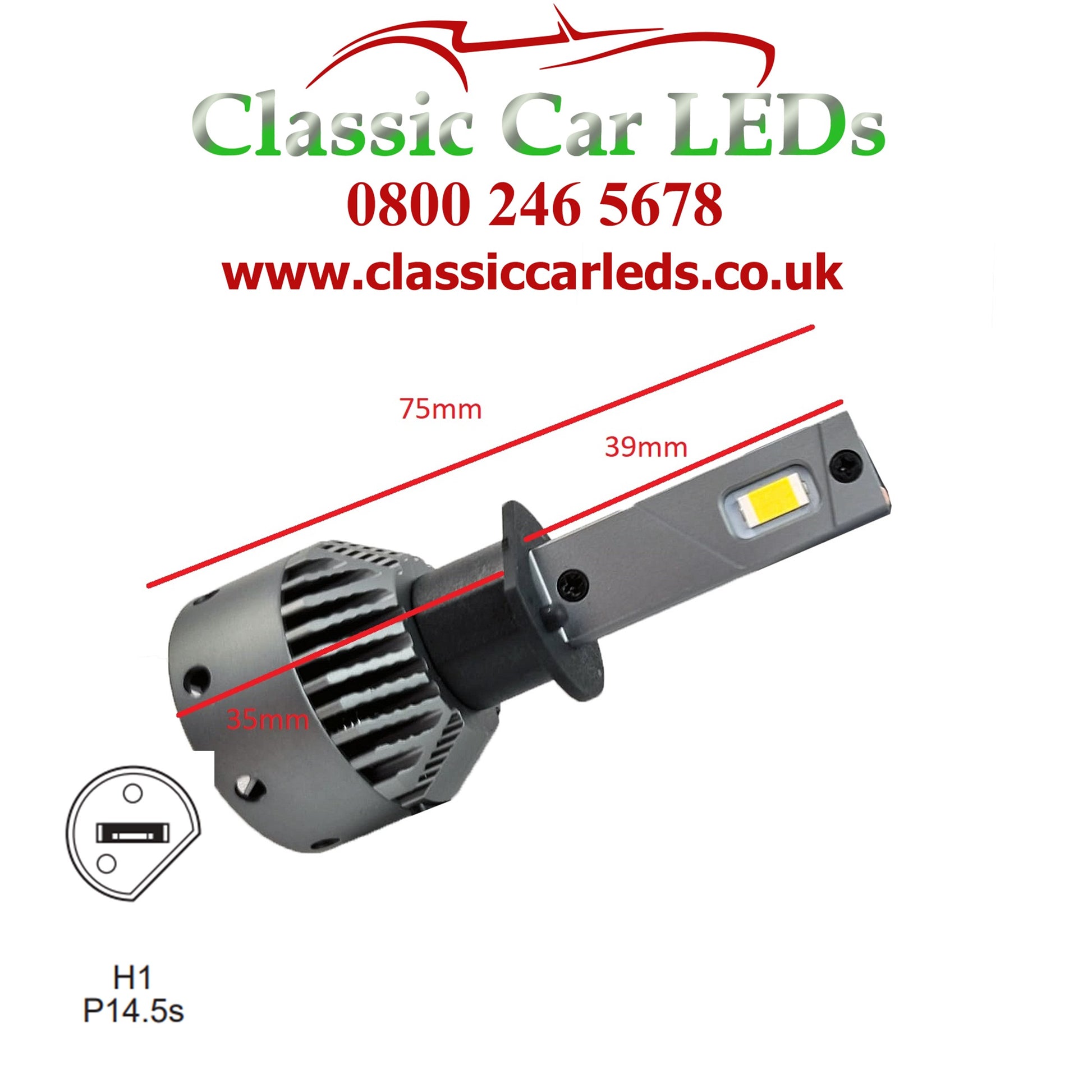 Pair of Latest LED Headlights H1 Main or Dip Beam Conversion 9-32V - 6000k  or 4000k – Classic Car LEDs Ltd