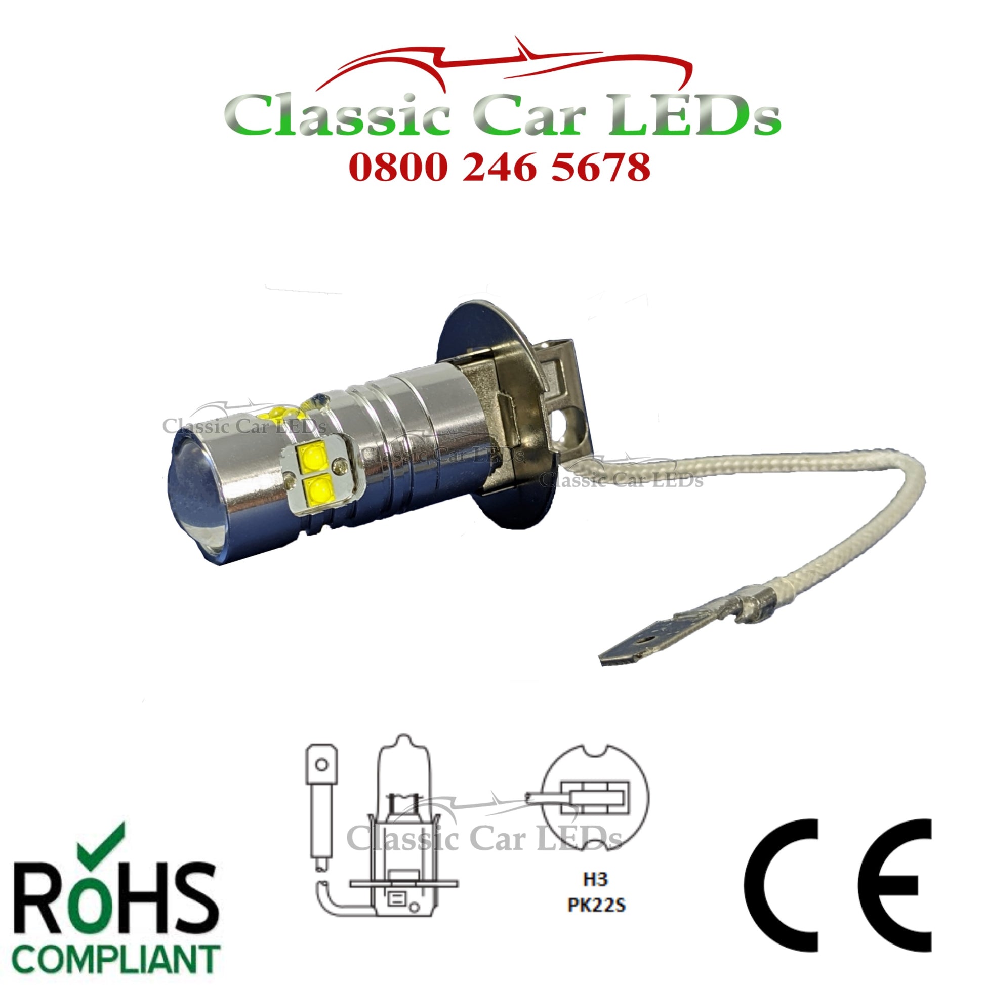 1x LED H3 453 P22S 10 CREE CHIPS 30W Plus Lens 12v Fog Light DRL Bulb –  Classic Car LEDs Ltd