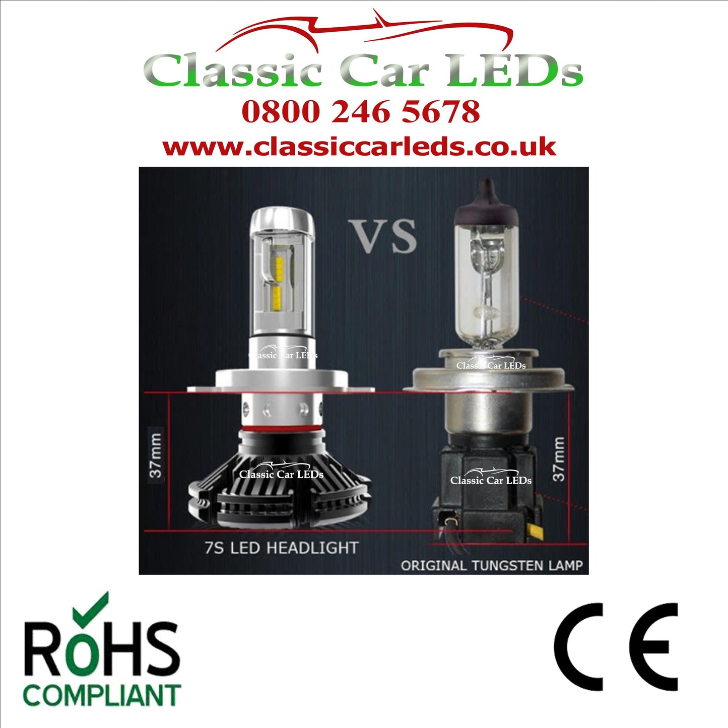 Pair of 6 VOLT LED Headlights H4 476 Cool White, Warm White, Yellow Hi/Lo Beam Conversion 5-9V