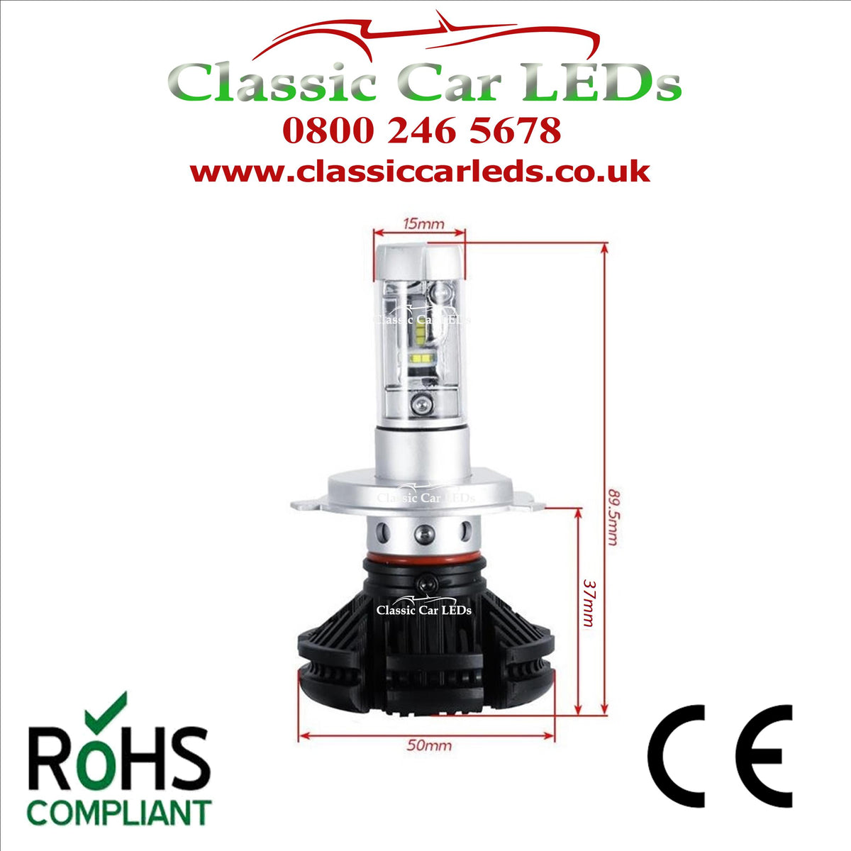 2x P45T 66 SMD LED White Headlight Bulbs – 6V DC High/Low Beam, 6000K, 1600 Lumens