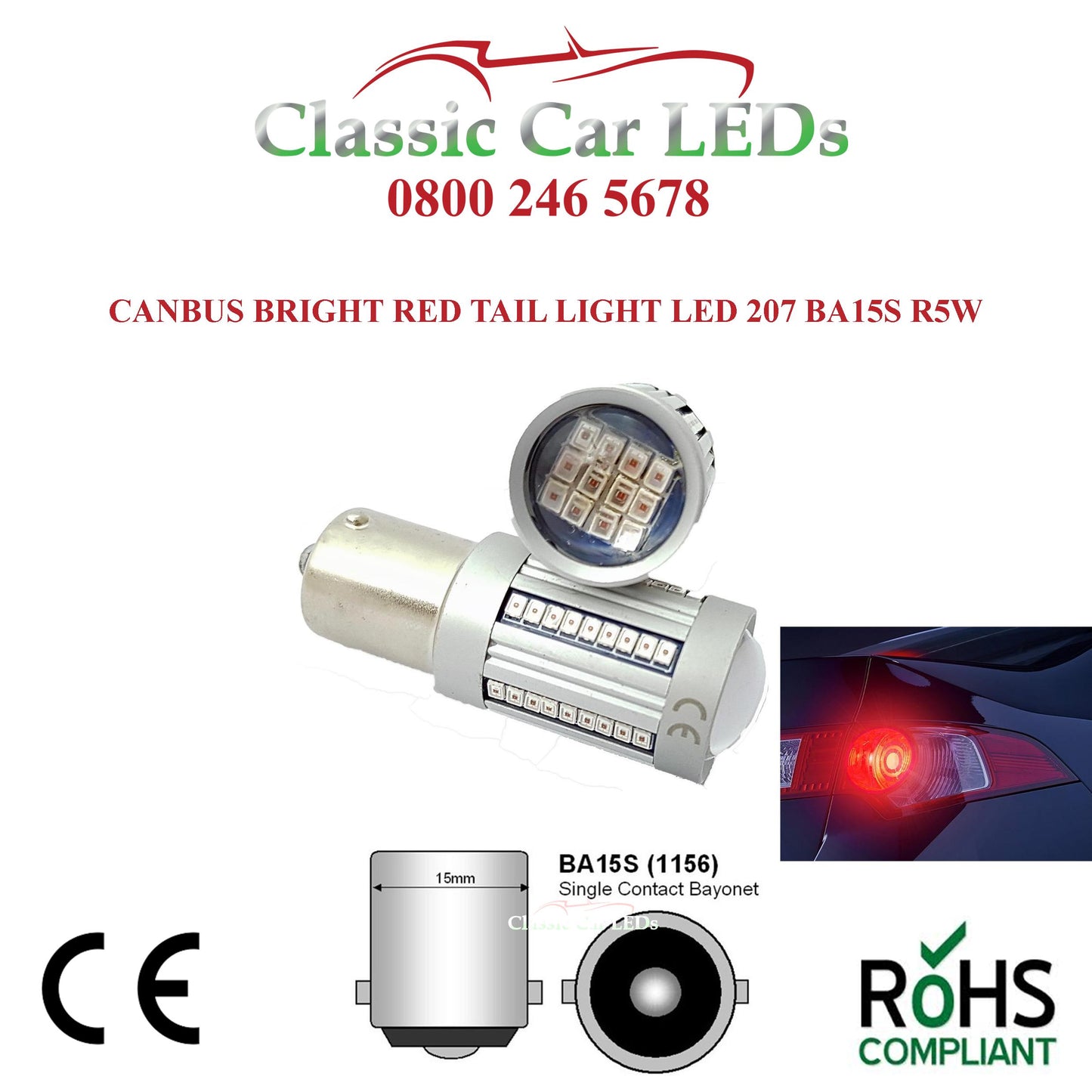 1 x Strong Canbus Bright Red Tail Light 1156 R5W 207 BA15S