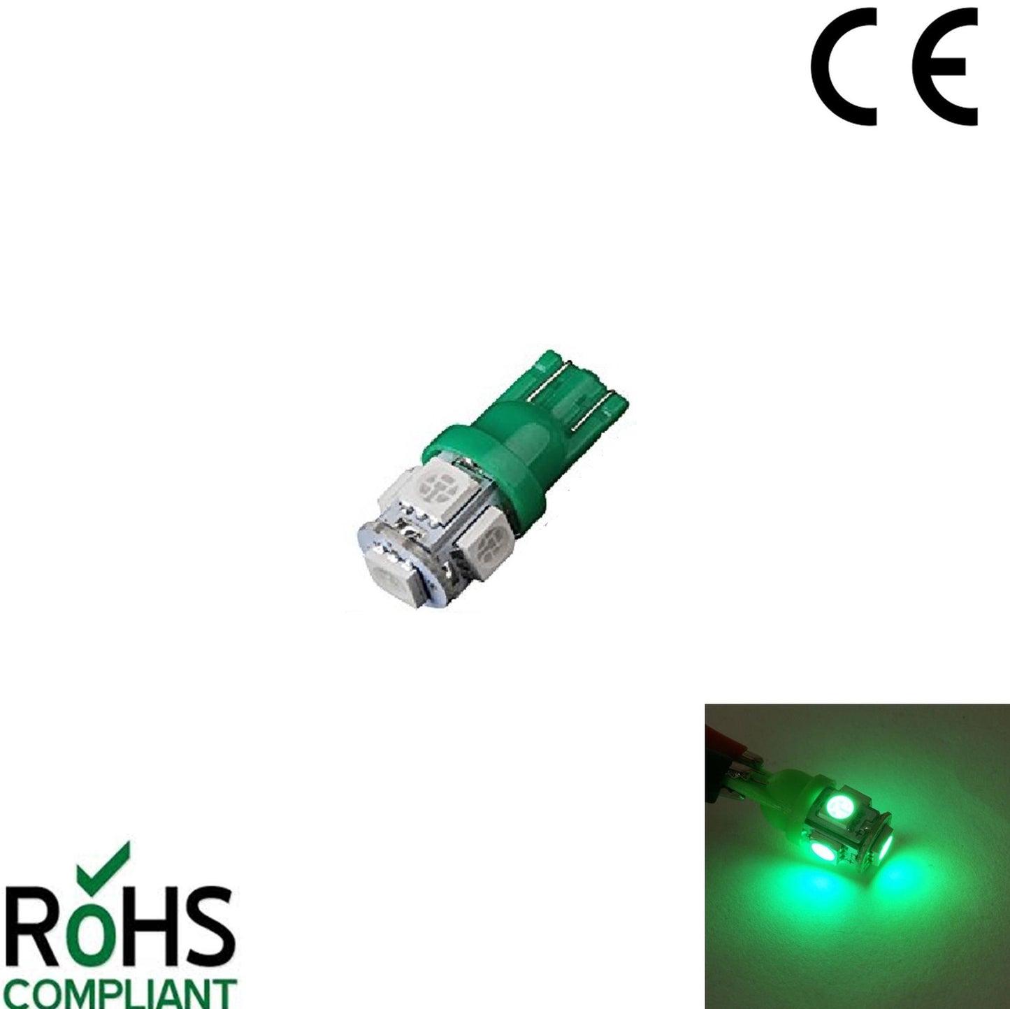 24 Volt GLB505 507 T10 5050 LED Capless Green Wedge Bulb Gauge Sidelight W5W