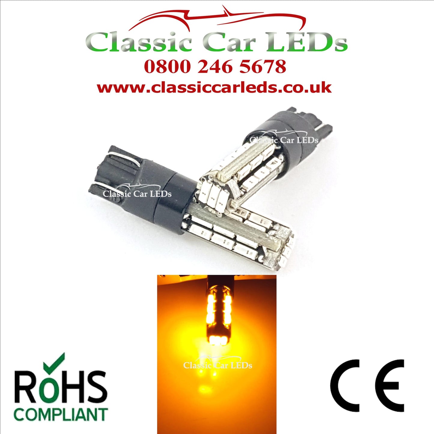 BRIGHT AMBER T10 CAR BULBS LED ERROR FREE CANBUS 27 SMD W5W 501 SIDE LIGHT