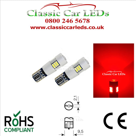 BRIGHT RED T10 CAR BULB LED ERROR FREE CANBUS TAIL W5W 501 SIDE LIGHT