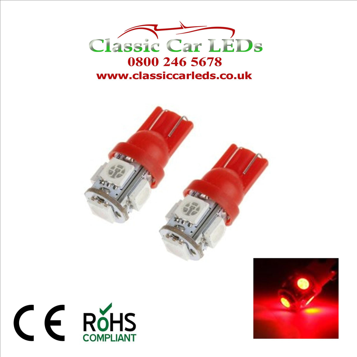 Cap Less Led Bulb 24 Volt GLB505 507 T10 5x 5050 LED Capless Red Wedge Bulbs Gauge ...