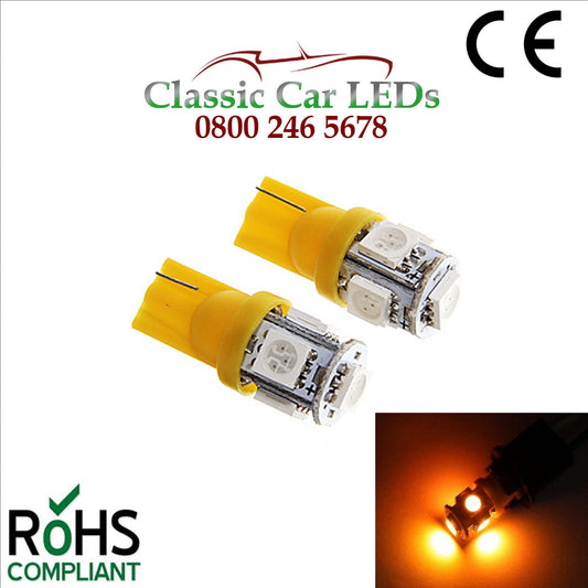 GLB501 T10 W5W 5050 LED Capless Yellow Wedge Bulbs Classic Car Gauge Sidelight