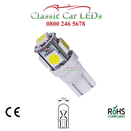6 Volt White GLB500 T10 Capless LED Wedge Bulb Classic Car Gauge / Sidelight