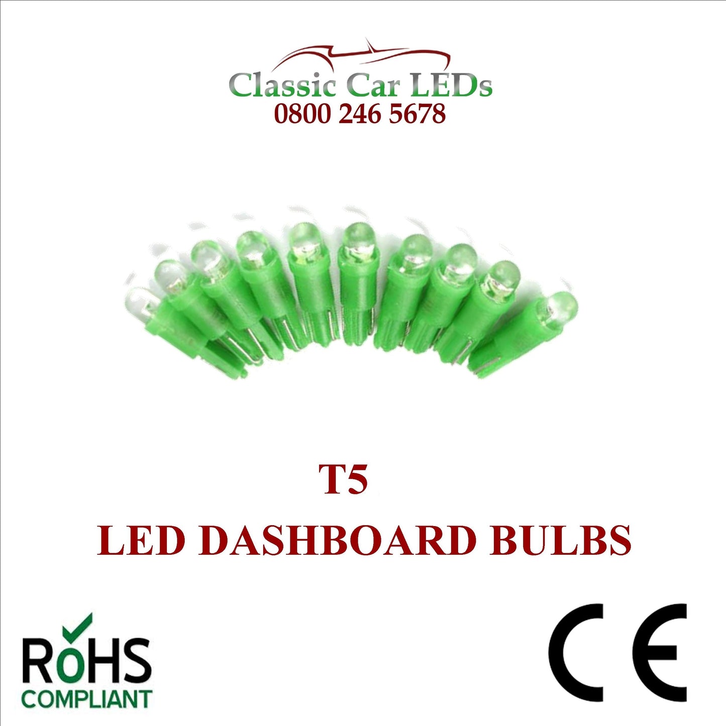 24 VOLT 508 T5 LED DASHBOARD UPGRADE BULBS VARIOUS COLOURS 5MM CAPLESS
