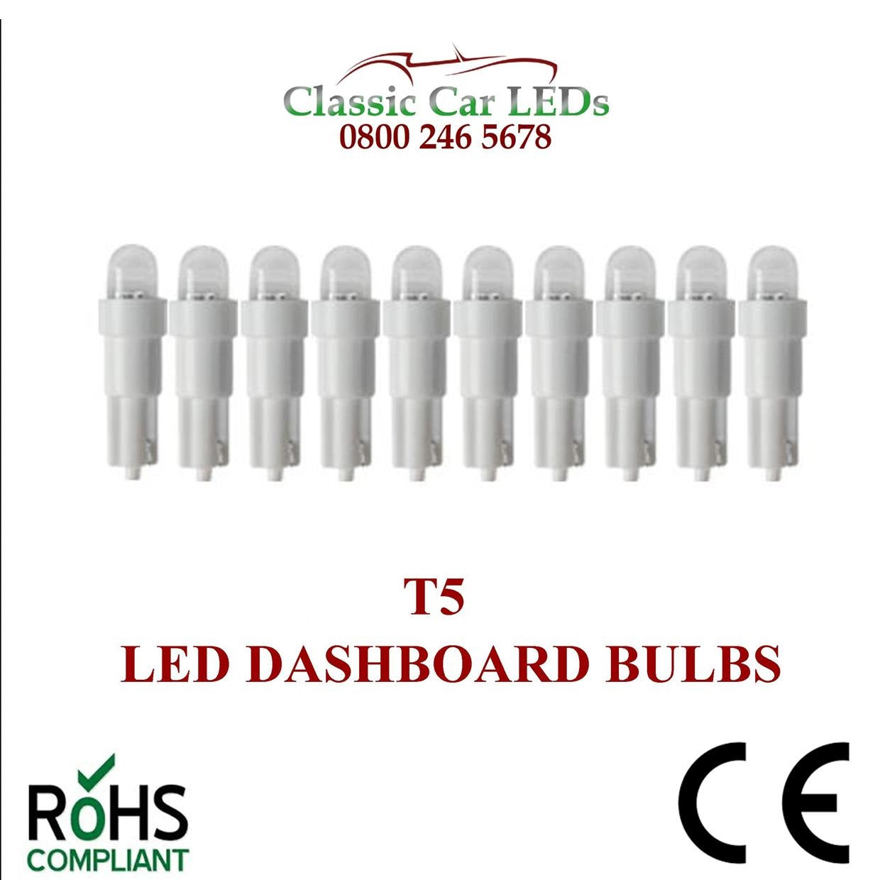 24 VOLT 508 T5 LED DASHBOARD UPGRADE BULBS VARIOUS COLOURS 5MM CAPLESS