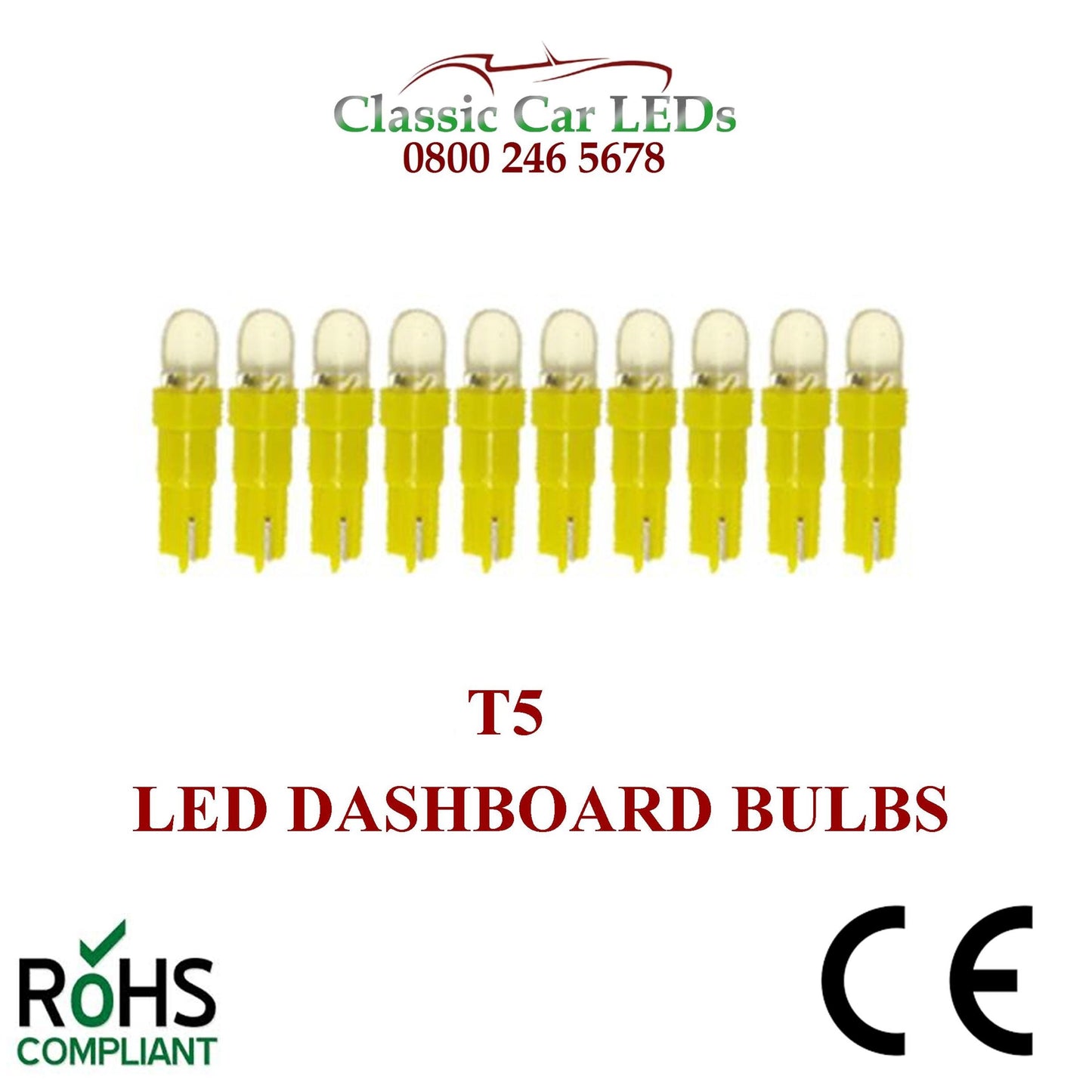 24 VOLT 508 T5 LED DASHBOARD UPGRADE BULBS VARIOUS COLOURS 5MM CAPLESS