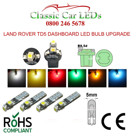 LAND ROVER TD5 DASHBOARD LED BULB UPGRADE VARIOUS COLOURS 509T 286
