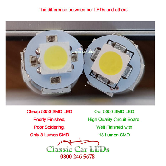 24 Volt GLB993 E10MES Green 5 SMD LED Bulbs Dashboard / Gauge Lighting