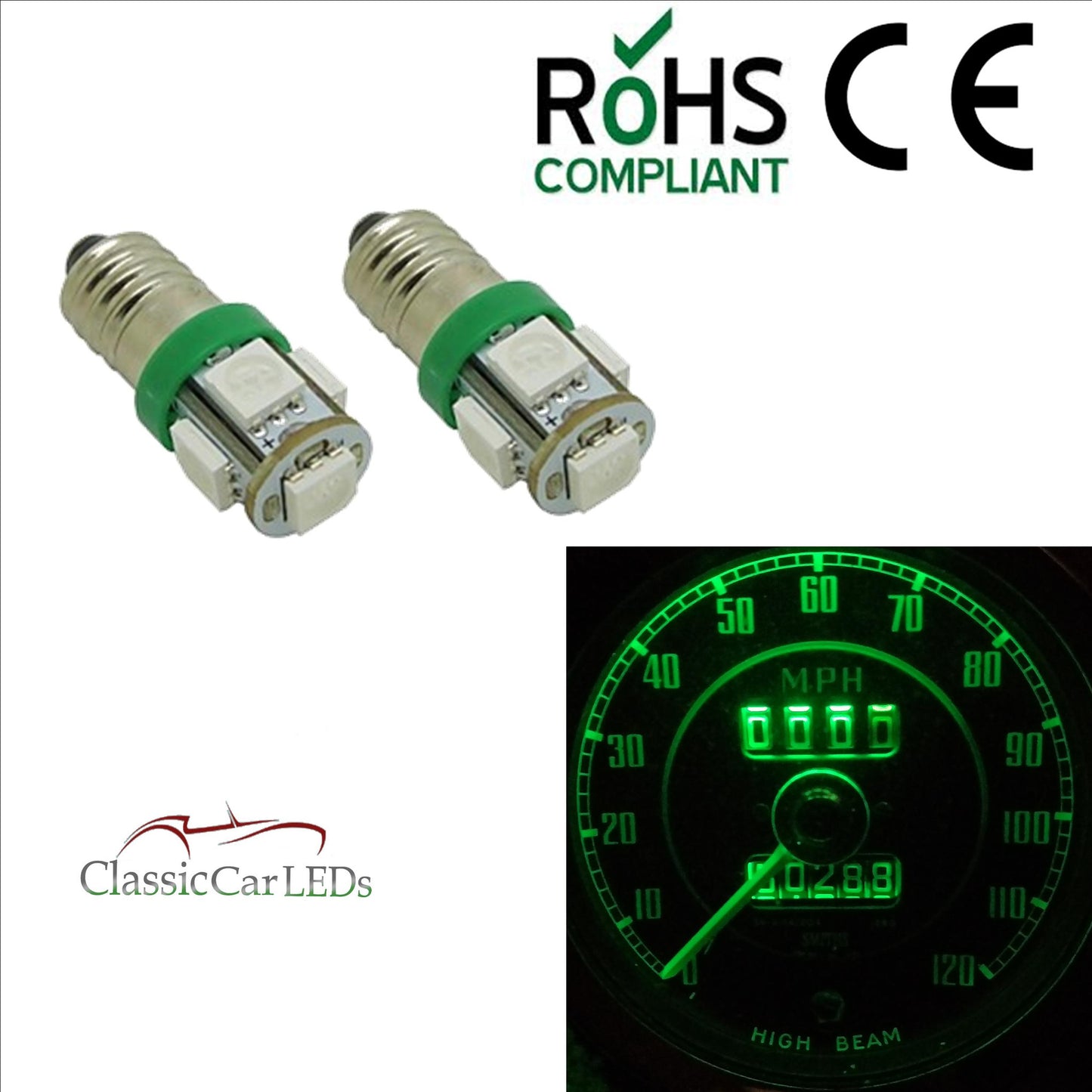 6V GREEN E10MES CAR MOTORCYCLE SCOOTER LED BULB GLB990 NO POLARITY