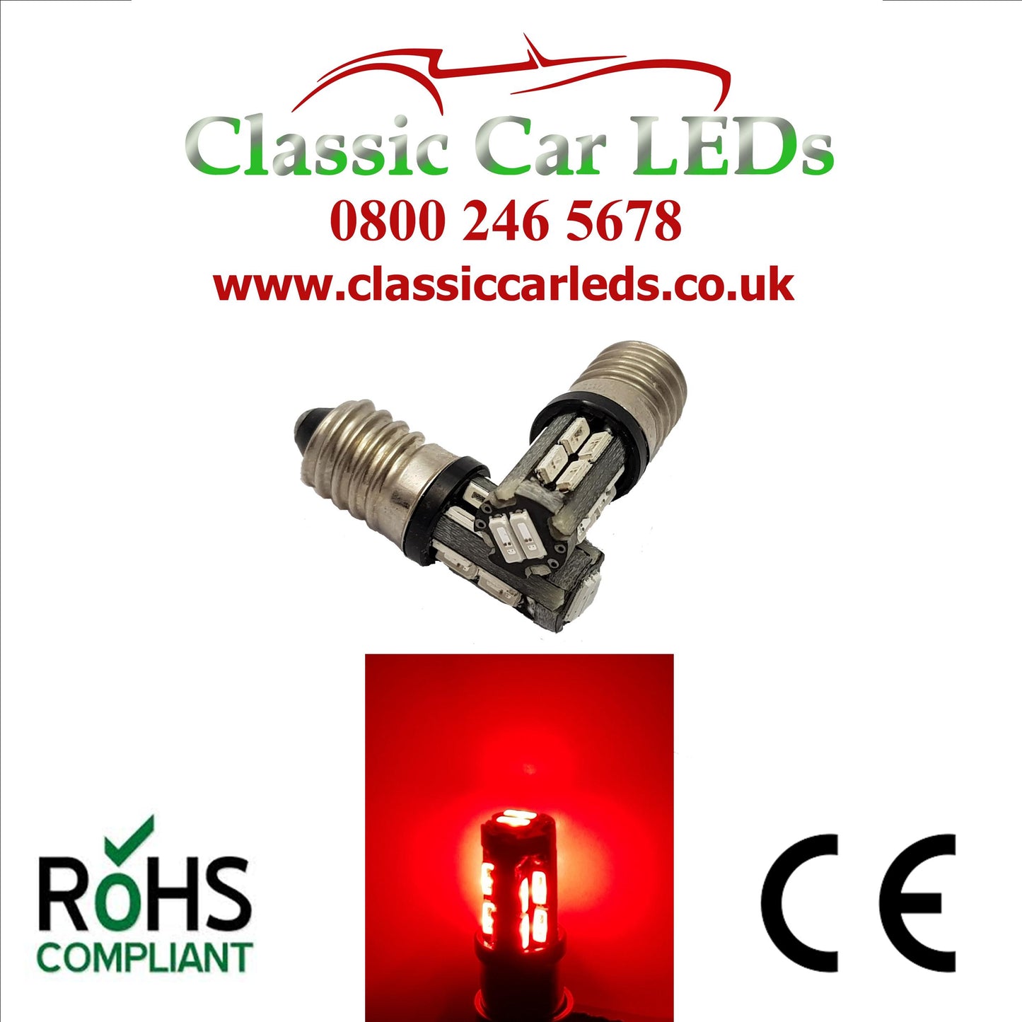 GLB987 E10MES High Power LED Red Bulb Dashboard / Gauge  / Interior Lighting