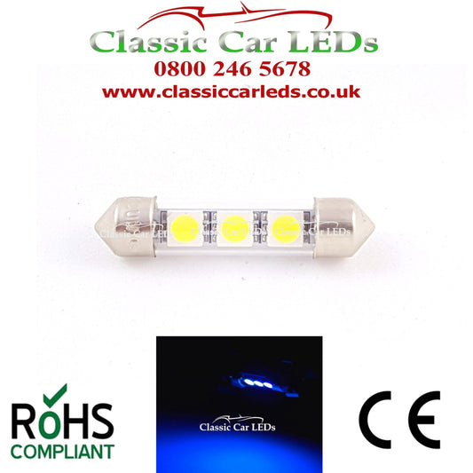 38 - 39 MM FESTOON BLUE GLASS TUBE LED BULB GLB254 C5W