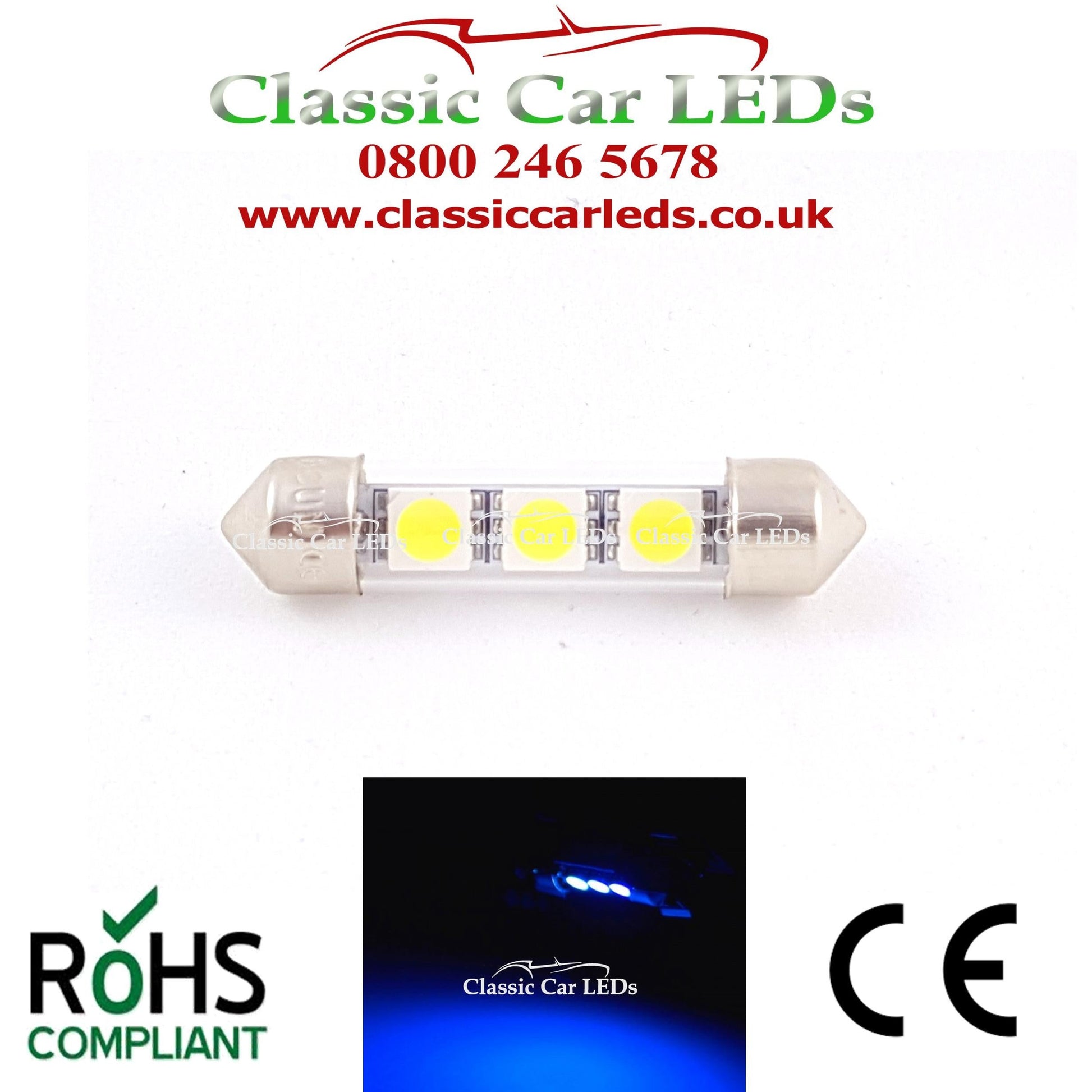 BLUE INTERIOR COURTESY NUMBER PLATE LED BULB GLB239 GLB254 C5W