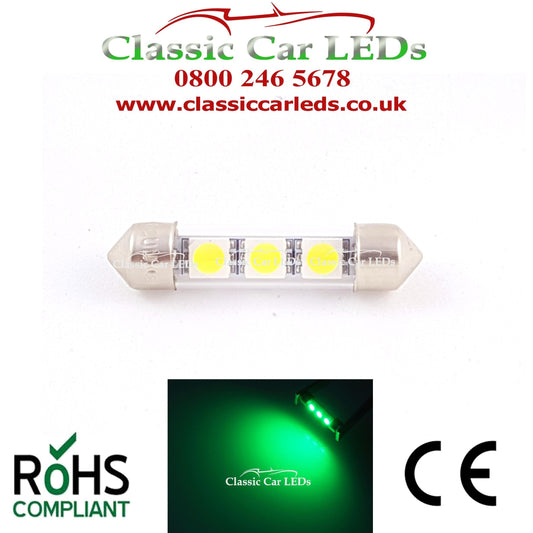 GREEN INTERIOR COURTESY  / NUMBER PLATE LED BULB GLB239 GLB254 C5W 35 - 37 MM 12 VOLT FESTOON