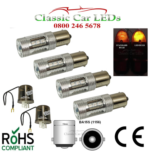 CLASSIC CAR LED INDICATOR & HAZARD KIT 4 BULBS 2 RELAYS BA15S 382