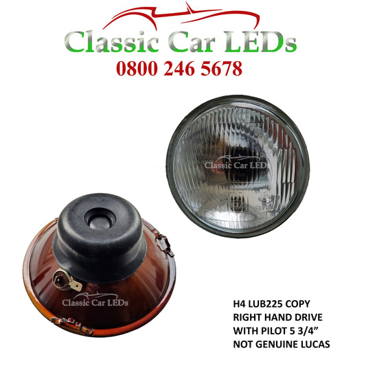 Lucas LUB225 COPY 5 3/4" H4 Main Dipped Beam With Pilot Headlamp Reflector E Marked Classic Car Motorcycle