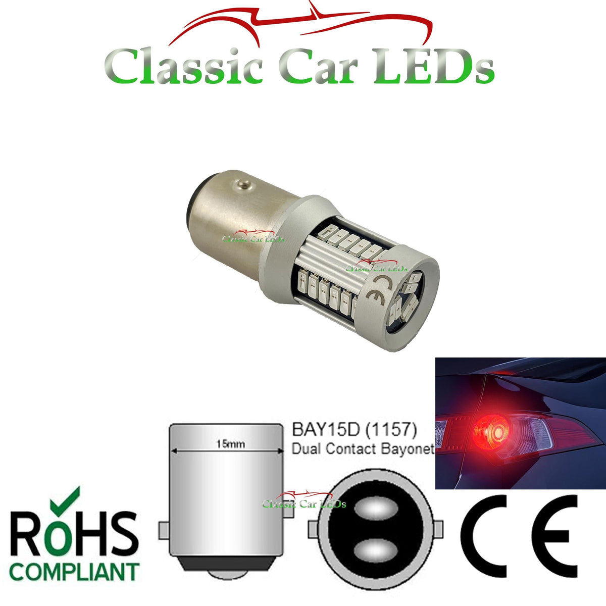 Bay15d Rood 6V BAY15D RED STOP/TAIL LED 30 SMD COMBINED BRAKE/REAR LIGHT CLASSIC C ...