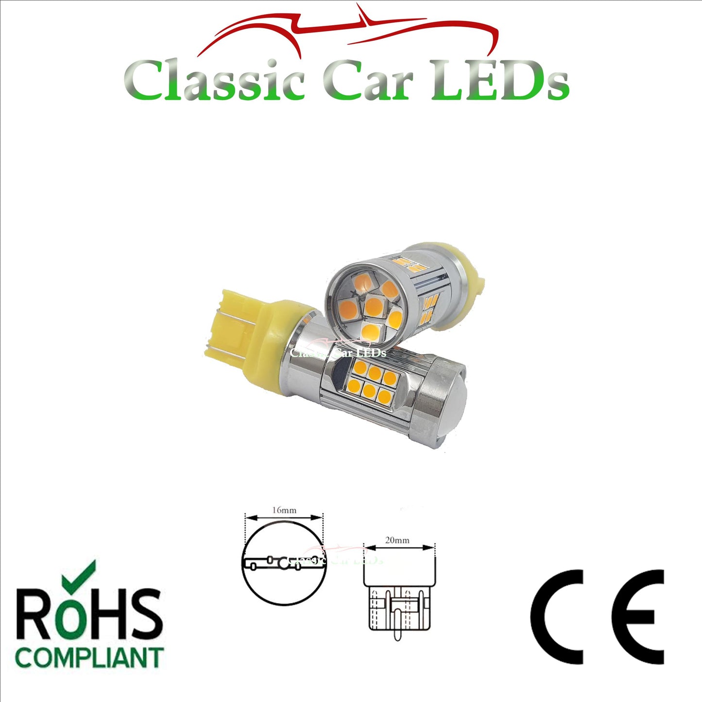T20 LED SIDELIGHT AND INDICATOR YELLOW AMBER LLB580 P27/7w W2.5x16q