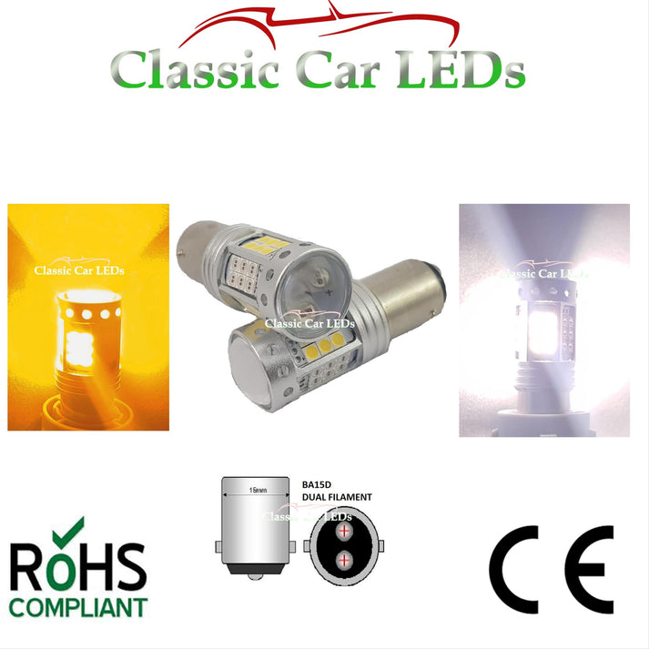 BA15D DUAL WHITE AND AMBER SIDELIGHT AND INDICATOR TURN COMBINED LED ...
